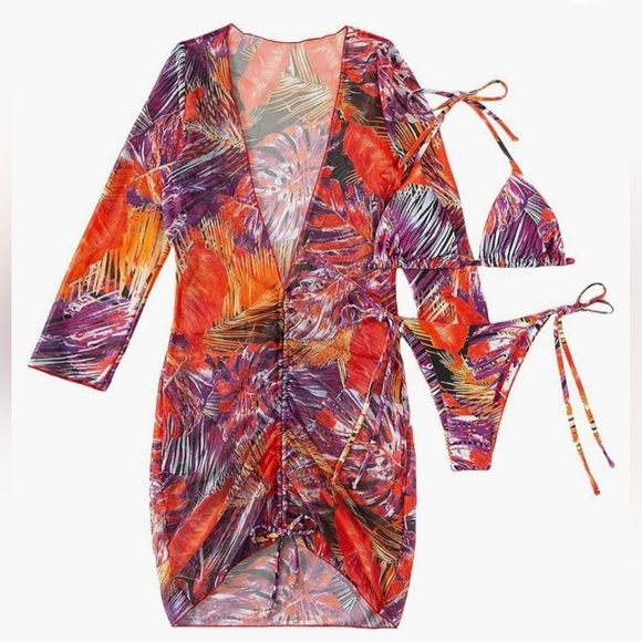 SOLY HUX Other - SOLY HUX Women Size M 3 Pc. Bikini & Coverup Set Multicolor Boho Tropical  NWOT